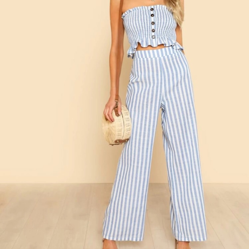 Blue Stripped Pants Set